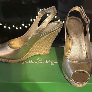 Lilly Pulitzer Gold Wedge Sandals